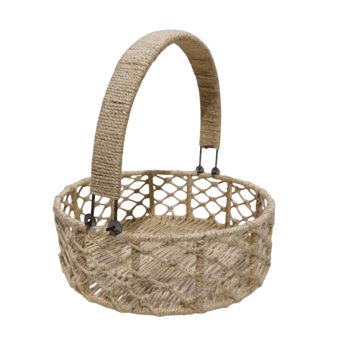 IRON & JUTE FRUIT ROUND BASKET HOLDER (NATURAL)